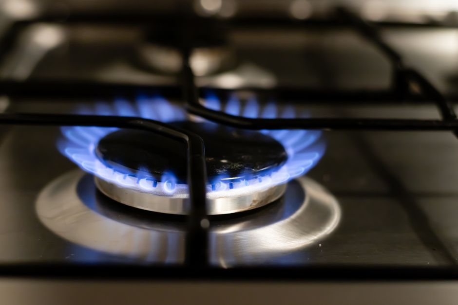 Estufa de gas encendida